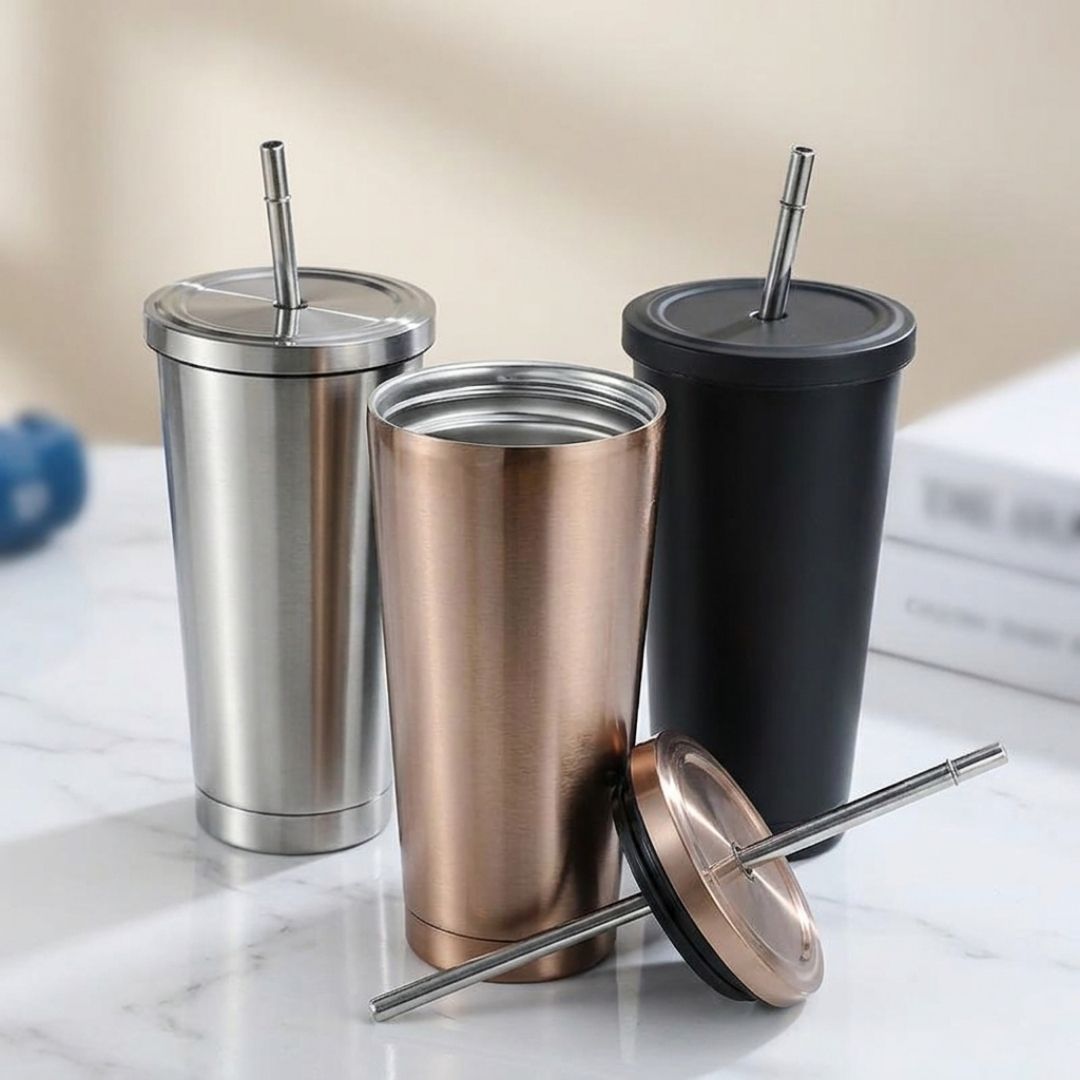 Premium Steel Tumbler with Metal Straw for Corporate Gifts